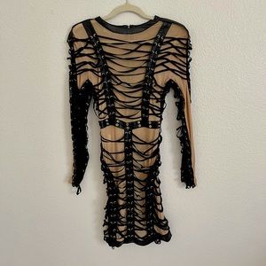 House of CB Black and Tan Lace-Up Dress